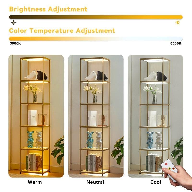 Gold Metal İskeletli 5 Cam Raflı LED Aydınlatmalı Vitrin - Gümüşlük - 184 cm - 157330