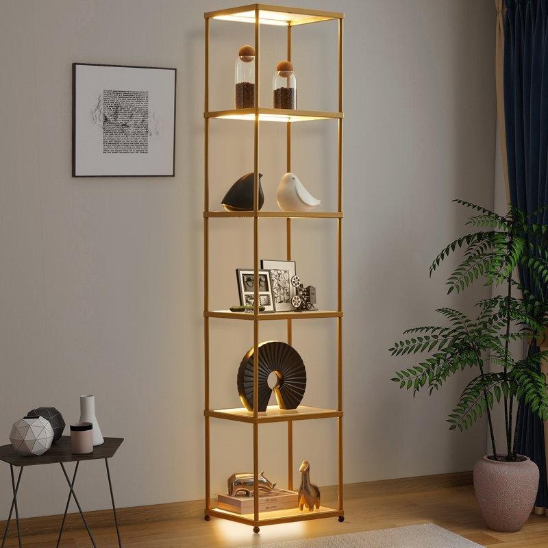 Gold Metal İskeletli 5 Cam Raflı LED Aydınlatmalı Vitrin - Gümüşlük - 184 cm - 157330