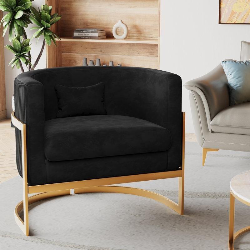 Gold Metal İskeletli Kadife Dokulu Kırlentli Berjer Koltuk - 156727