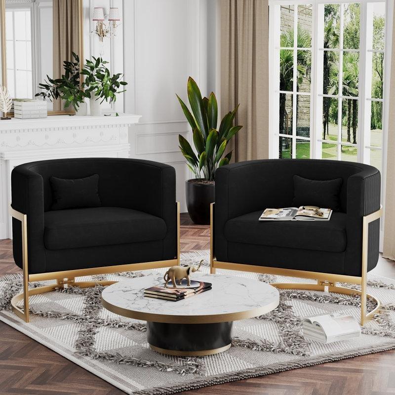 Gold Metal İskeletli Kadife Dokulu Kırlentli Berjer Koltuk - 156727