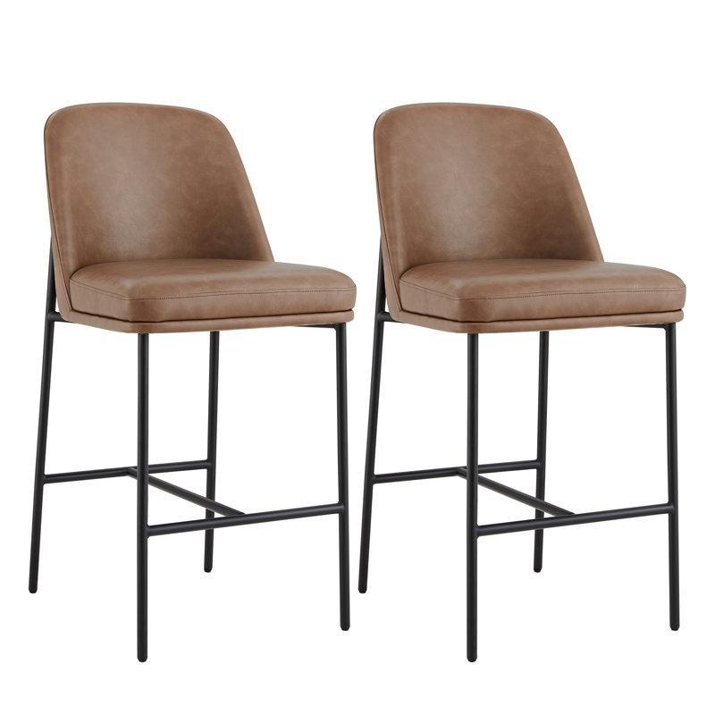 Gold Metal Suni Deri Döşemeli Sırtlı 2li Set Bar Sandalyesi - 69 cm - 148122