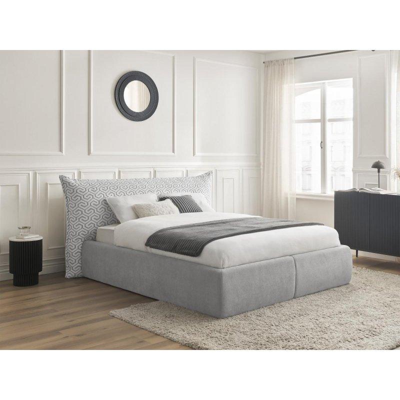 Grafik Desenli Kumaş Yastık Başlıklı Sandıklı Çift Kişilik Baza - 144155