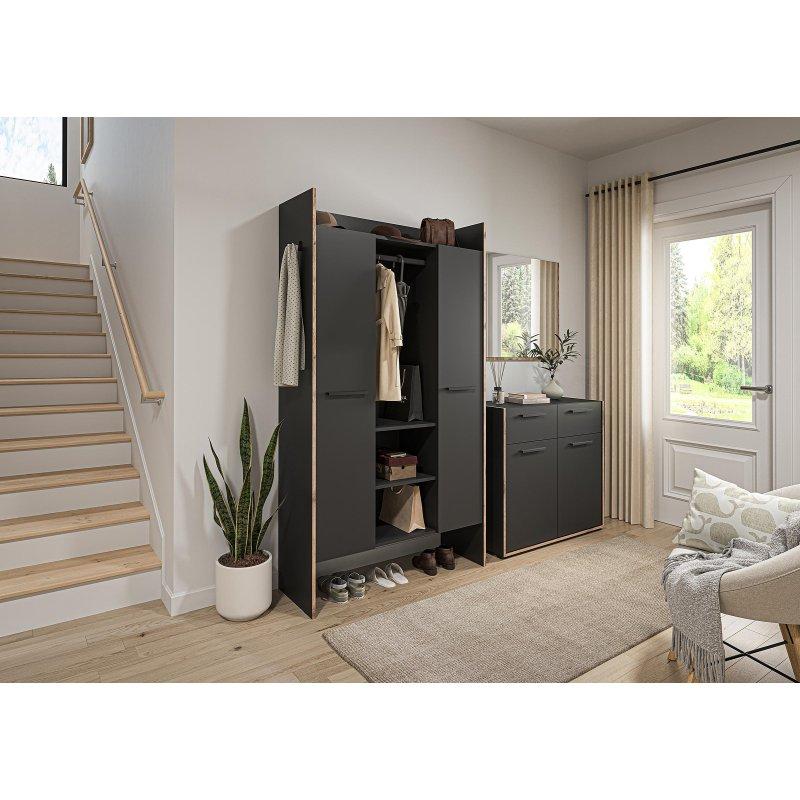 Grafit Nox Dekor Suntalam 3 Parçalı Aynalı Çekmeceli Portmanto Vestiyer - 215 cm - 159055