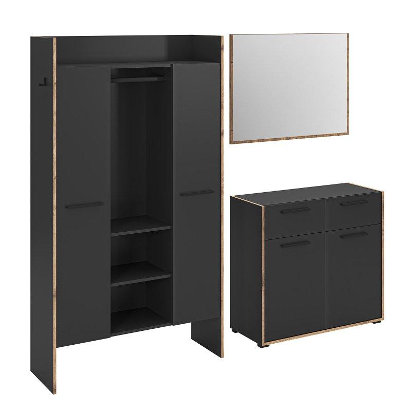 Grafit Nox Dekor Suntalam 3 Parçalı Aynalı Çekmeceli Portmanto Vestiyer - 215 cm - 159055