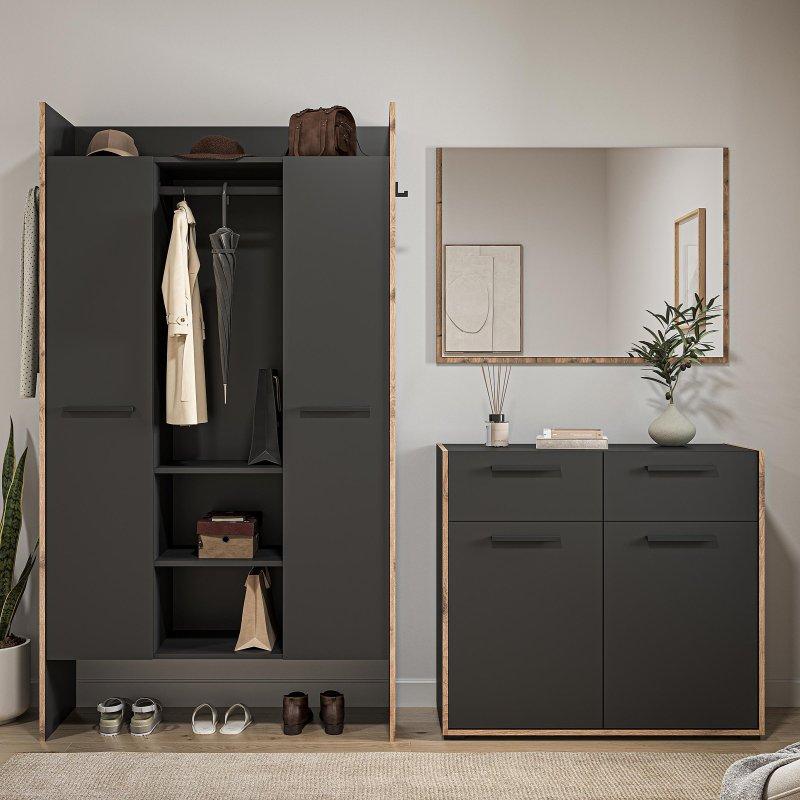 Grafit Nox Dekor Suntalam 3 Parçalı Aynalı Çekmeceli Portmanto Vestiyer - 215 cm - 159055