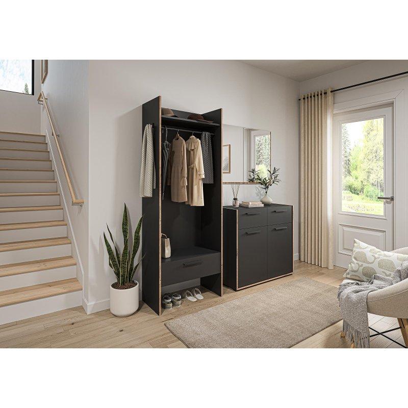 Grafit Suntalam 3 Parçalı Aynalı Çekmeceli Portmanto Vestiyer Seti - 180x189 cm - 158674