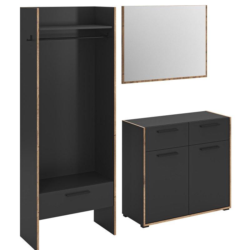 Grafit Suntalam 3 Parçalı Aynalı Çekmeceli Portmanto Vestiyer Seti - 180x189 cm - 158674