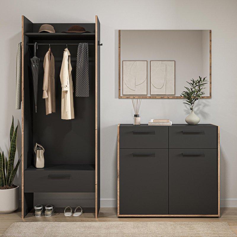 Grafit Suntalam 3 Parçalı Aynalı Çekmeceli Portmanto Vestiyer Seti - 180x189 cm - 158674