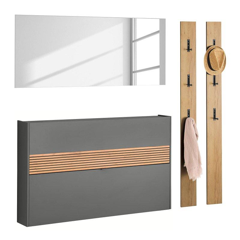 Grafit ve Navarra Meşe Rengi Sunta Aynalı 4 Parça Portmanto Vestiyer - 170x200 cm - 158890