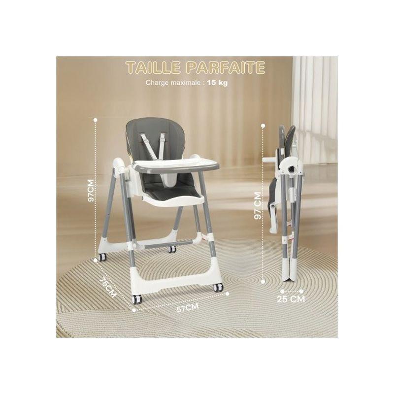 Gri 2'si 1 Arada Sallanır Katlanır Çift Tepsili Tekerlekli Mama Sandalyesi - 57x75x97 cm - 162730