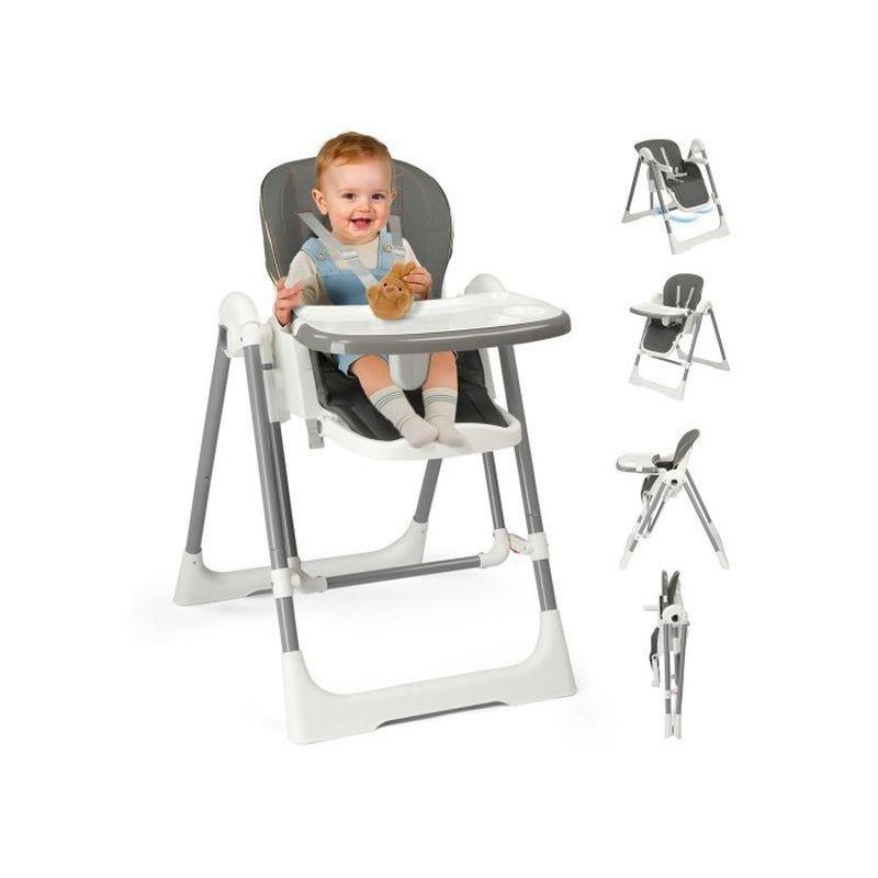 Gri 2%27si 1 Arada Sallanır Katlanır Çift Tepsili Tekerlekli Mama Sandalyesi - 57x75x97 cm - 162730