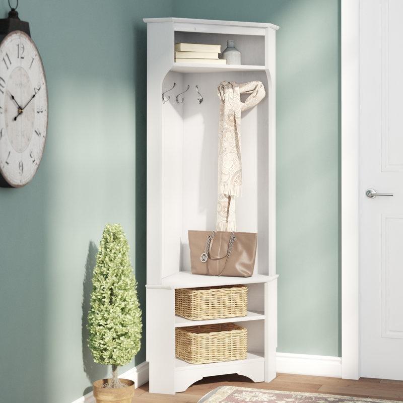 Gri Ahşap Oturaklı Raflı Köşe Portmanto Vestiyer - 78x183x49 cm - 159436