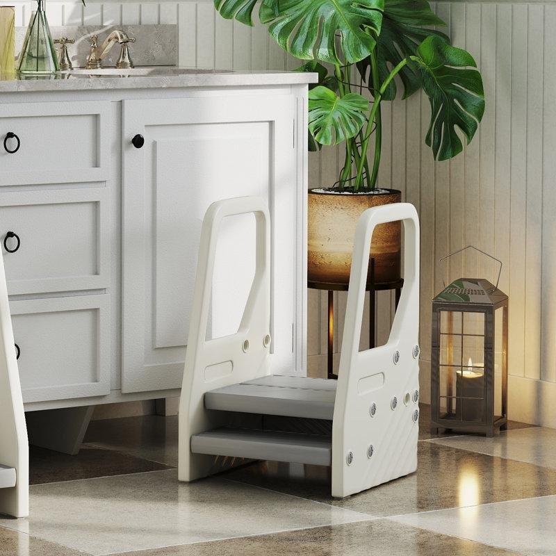 Gri Ayarlanabilir 3 Basamaklı Kaydırmaz Yüzeyli Çocuk Öğrenme Kulesi - 66 cm - 163054