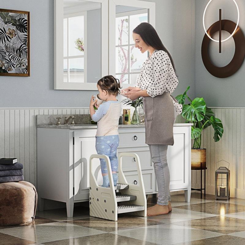Gri Ayarlanabilir 3 Basamaklı Kaydırmaz Yüzeyli Çocuk Öğrenme Kulesi - 66 cm - 163054