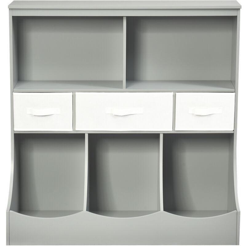 Gri Beyaz Sepetli ve Çekmeceli 5 Bölmeli Sunta Oyuncak Dolabı - 93x40x94 cm - 150624