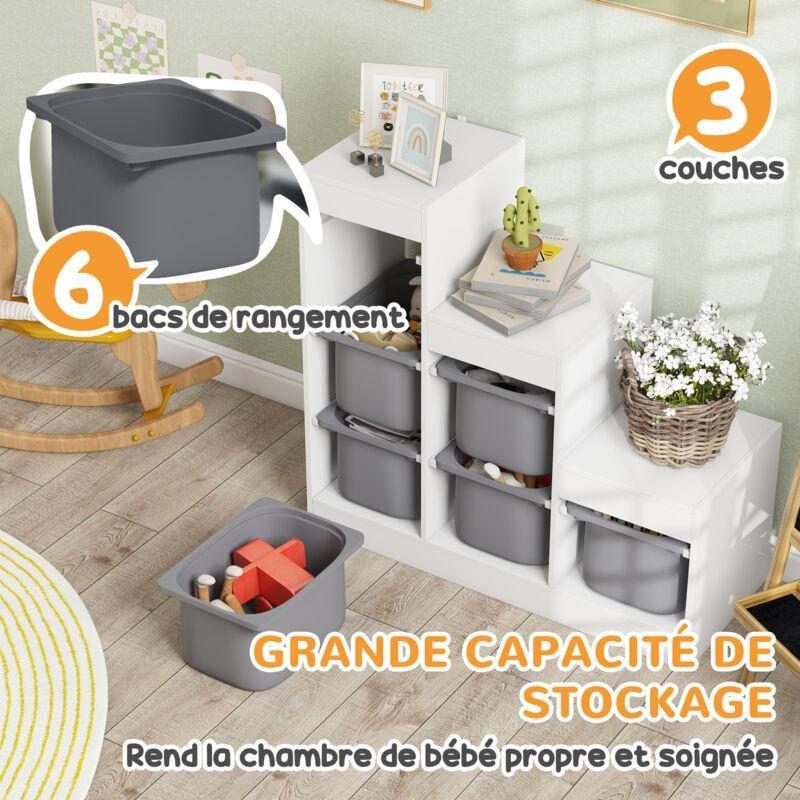 Gri Beyaz Sunta 6 Çıkarılabilir Kutulu 3 Katlı Oyuncak Dolabı - 96x39x90 cm - 150921
