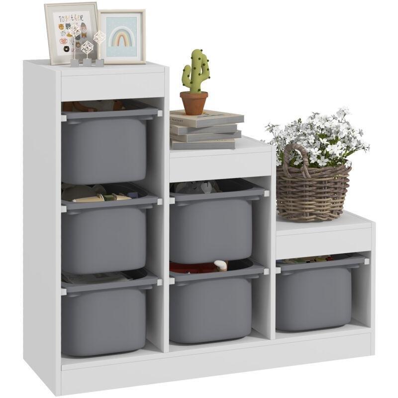 Gri Beyaz Sunta 6 Çıkarılabilir Kutulu 3 Katlı Oyuncak Dolabı - 96x39x90 cm - 150921