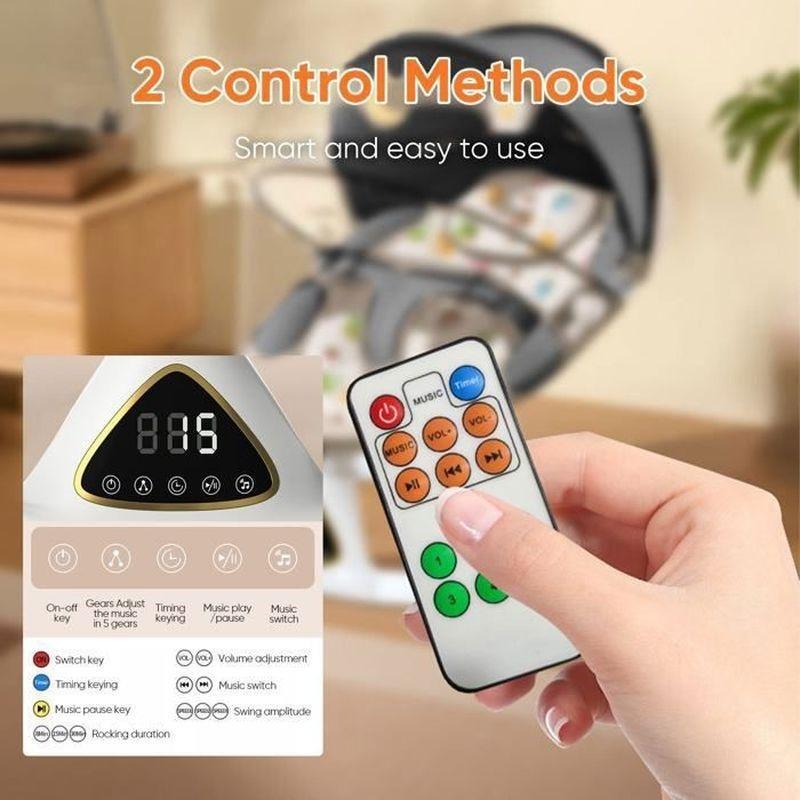 Gri Bluetoothlu Uzaktan Kumandalı 5 Hızlı Müzikli ve Zamanlayıcılı Ana Kucağı Beşik - 162439