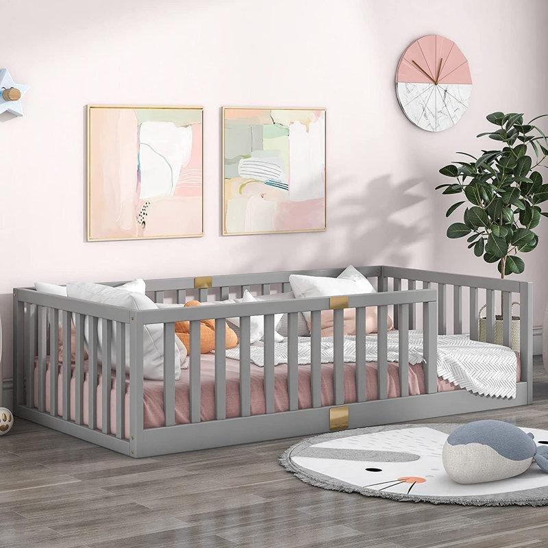 Gri Çam Ağacı Korkuluklu Montessori Karyola - 106x199 cm - 142651