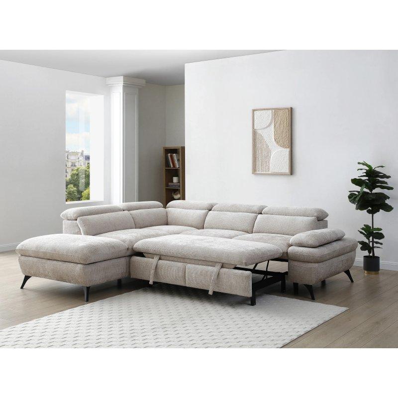 Gri Dokulu Kumaş Yataklı Sandıklı Ayarlanabilir Başlıklı Sol Köşe Koltuk - 280x233 cm - 155773