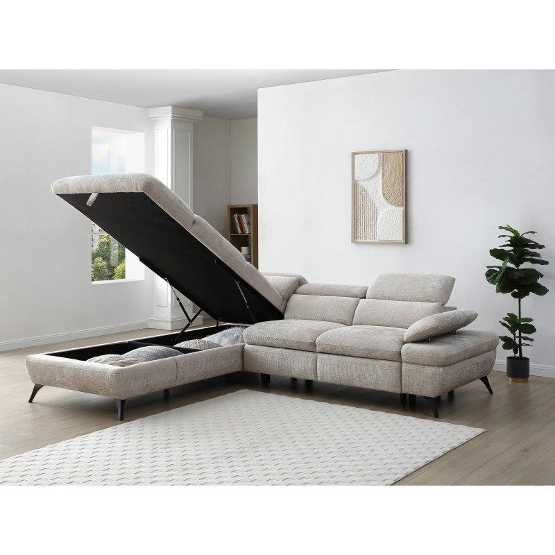 Gri Dokulu Kumaş Yataklı Sandıklı Ayarlanabilir Başlıklı Sol Köşe Koltuk - 280x233 cm - 155773