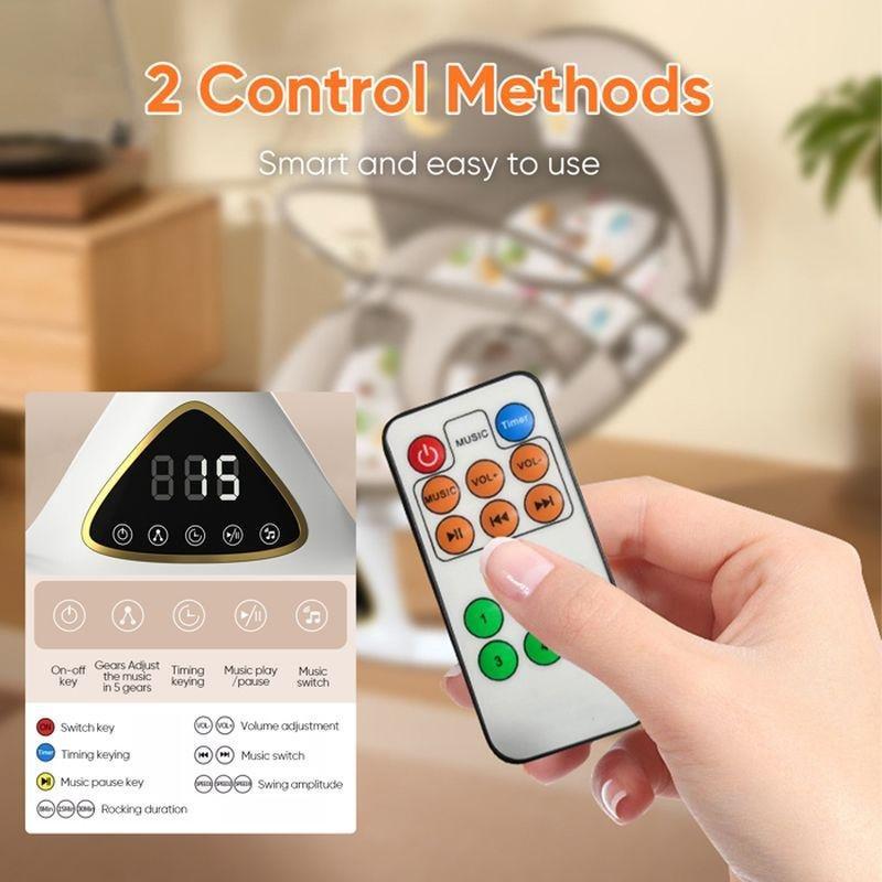 Gri Elektrikli 5 Hızlı Bluetooth Müzikli Uzaktan Kumandalı Mama Tepsili Ana Kucağı Beşik - 162307