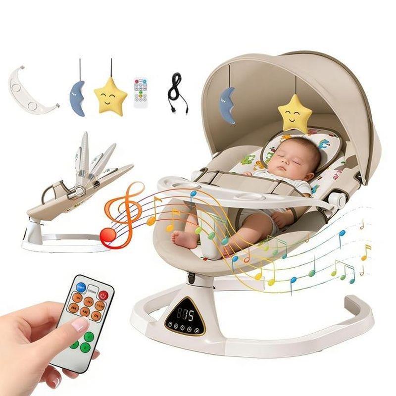 Gri Elektrikli 5 Hızlı Bluetooth Müzikli Uzaktan Kumandalı Mama Tepsili Ana Kucağı Beşik - 162307
