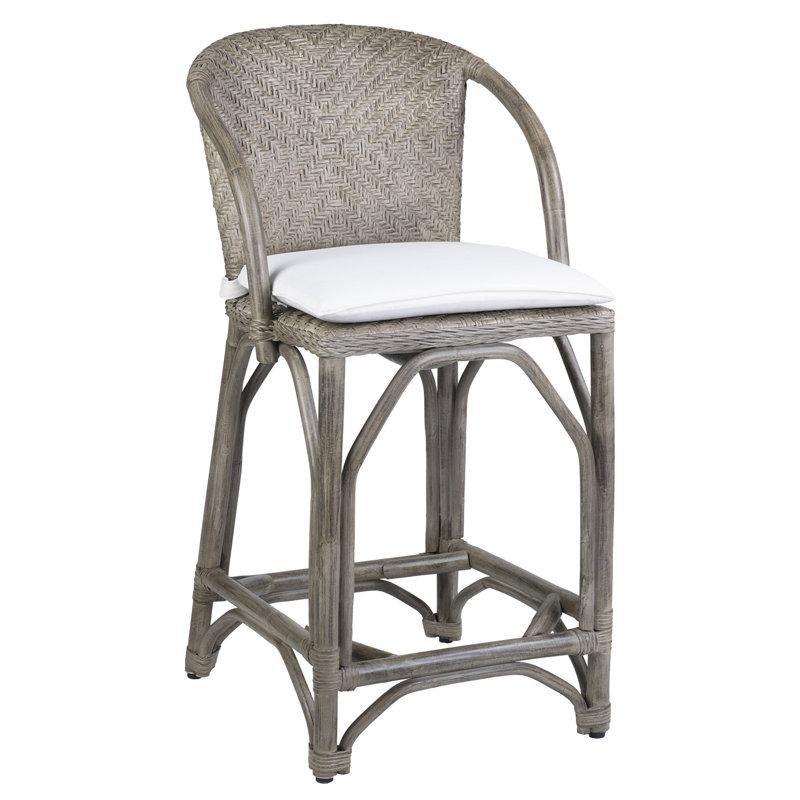 Gri Eskitme El Örgüsü Rattan Kolçaklı Hasır Bar Sandalyesi - 94 cm - 148140