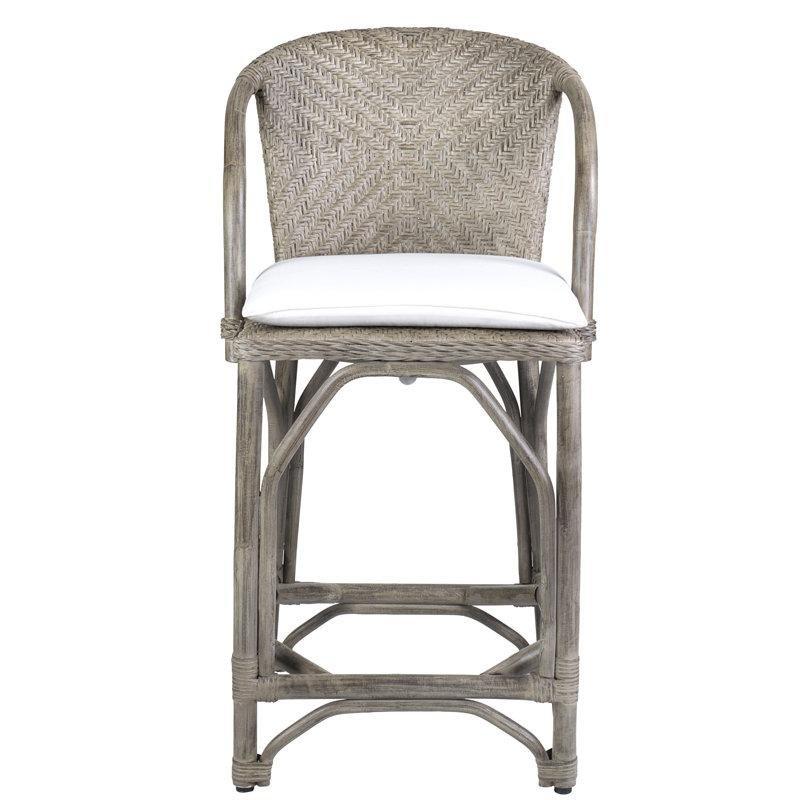 Gri Eskitme El Örgüsü Rattan Kolçaklı Hasır Bar Sandalyesi - 94 cm - 148140