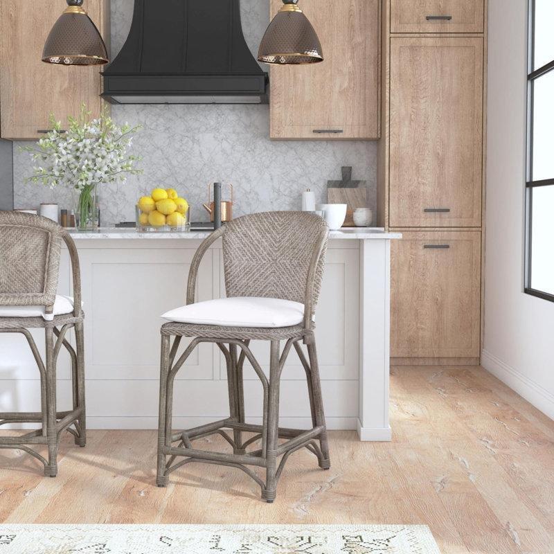 Gri Eskitme El Örgüsü Rattan Kolçaklı Hasır Bar Sandalyesi - 94 cm - 148140
