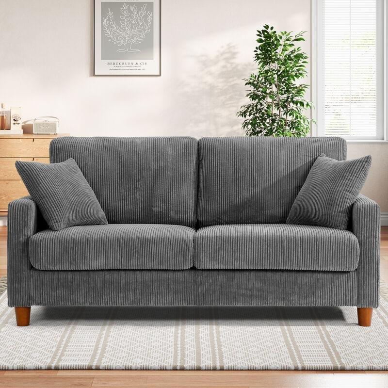 Gri Fitilli Kadife 2 Yastıklı İkili Koltuk - 178x76x89 cm - 153685