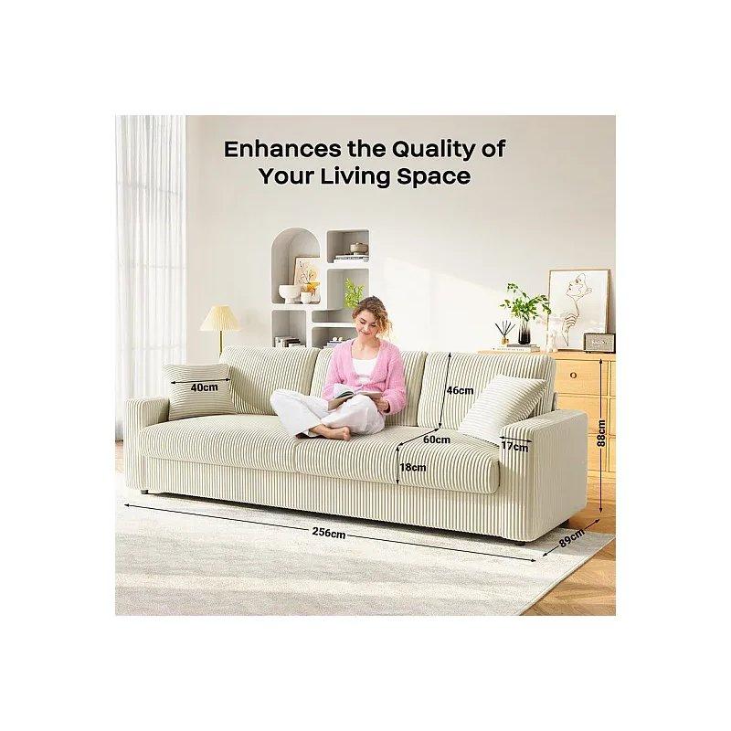 Gri Fitilli Kadife 2 Yastıklı Koltuk - 256x89x88 cm - 156052