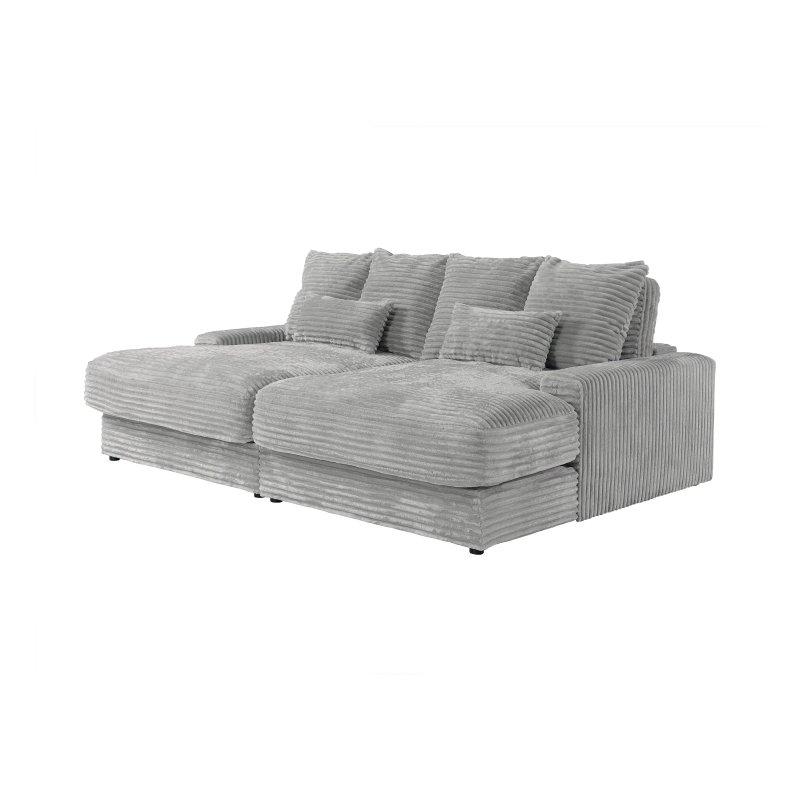 Gri Fitilli Kadife Derin Oturumlu 3 Kişilik Koltuk - 232 cm - 155116