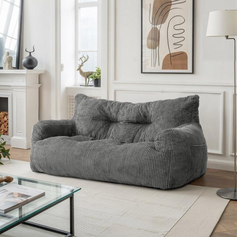 Gri Fitilli Kadife İkili Puf Koltuk - 150 cm - 157690