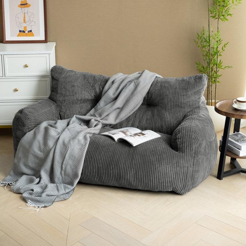 Gri Fitilli Kadife İkili Puf Koltuk - 150 cm - 157690