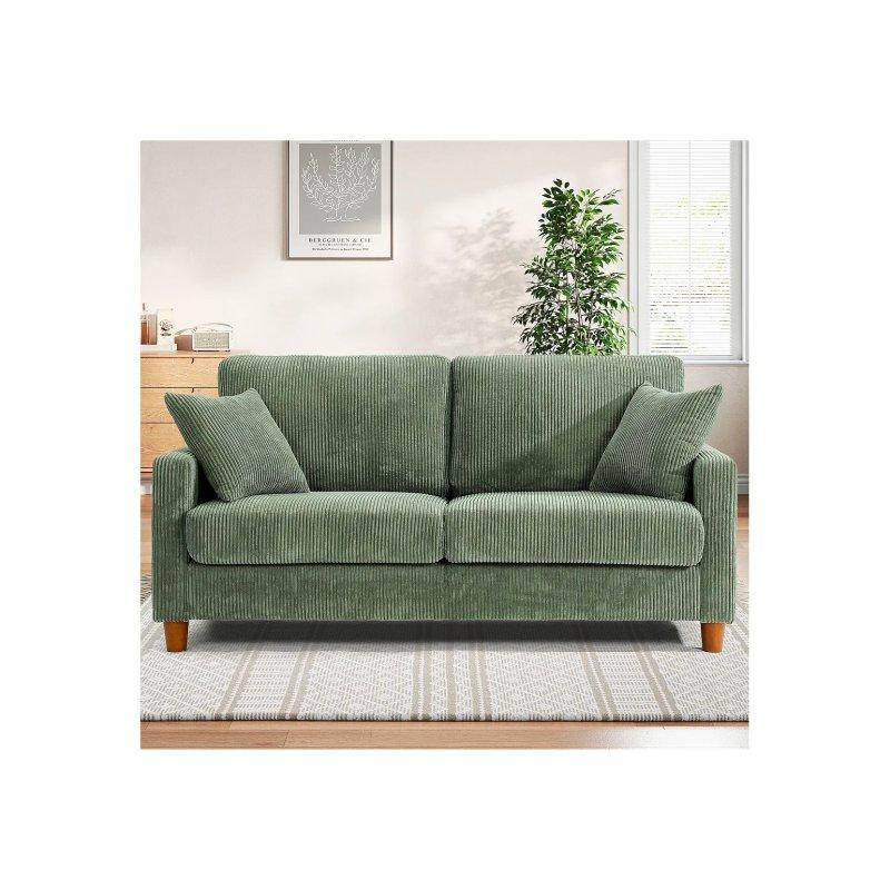 Gri Fitilli Kadife Kumaş 2 Kırlentli Modern İkili Koltuk - 178x76x89 cm - 155875