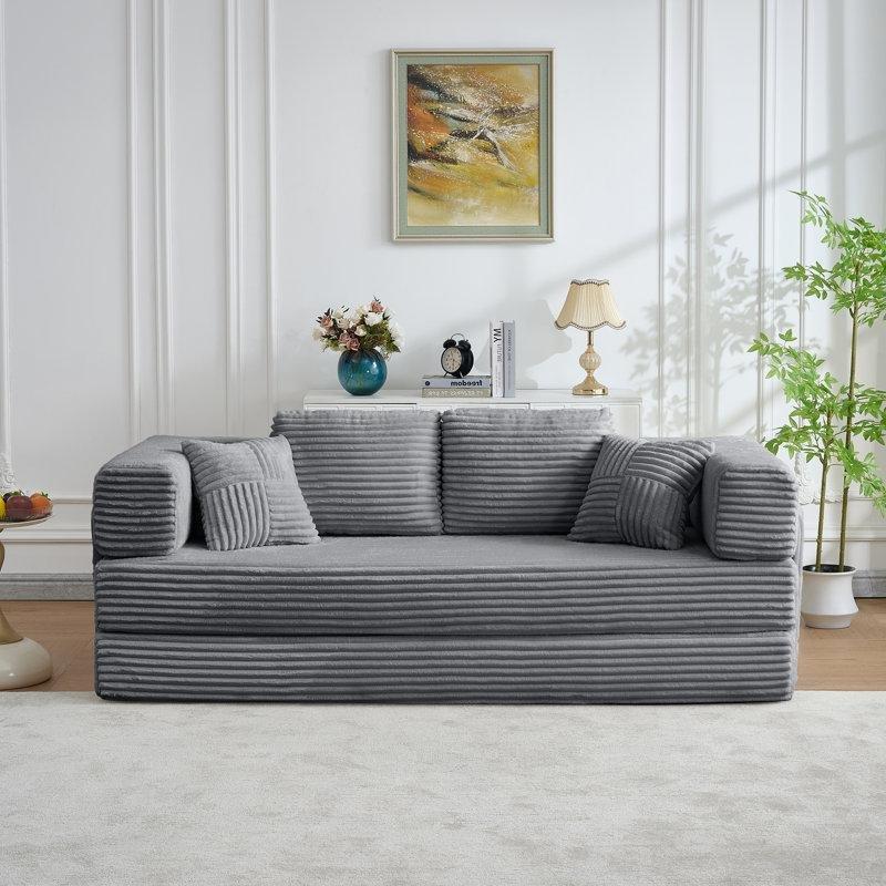 Gri Fitilli Kadife Kumaş Saklama Cepli Yataklı Koltuk - 202 cm - 151840