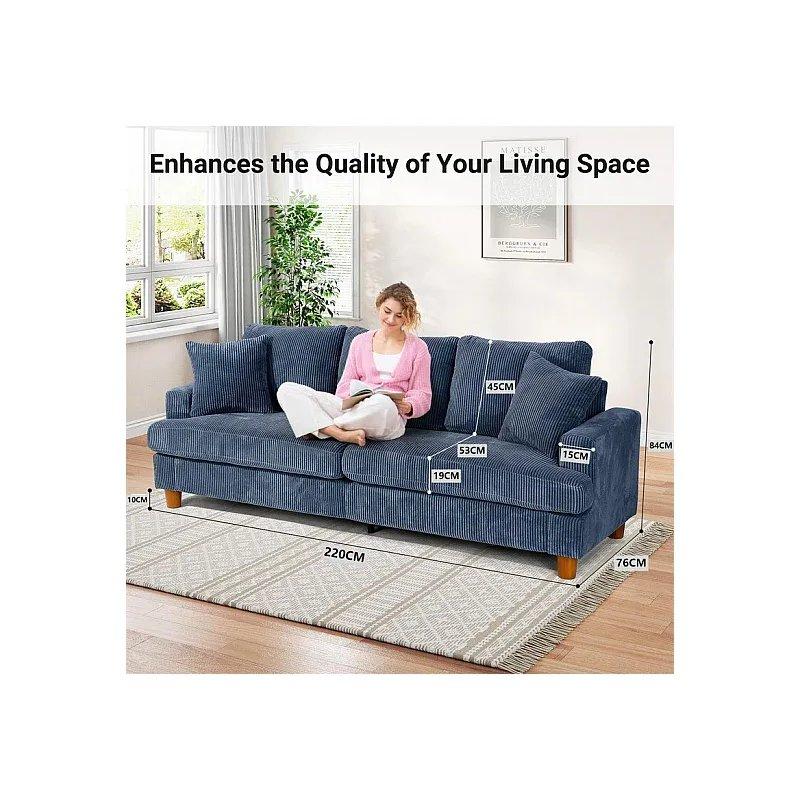 Gri Fitilli Kadife Modern Derin Oturumlu 3 Kişilik Koltuk - 220 cm - 155383