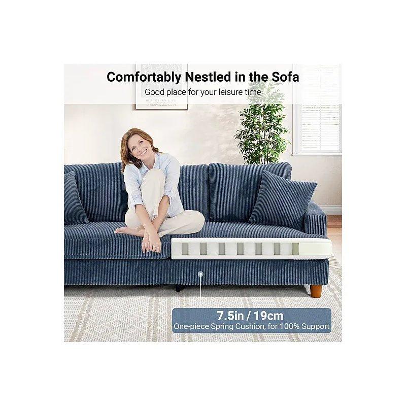 Gri Fitilli Kadife Modern Derin Oturumlu 3 Kişilik Koltuk - 220 cm - 155383