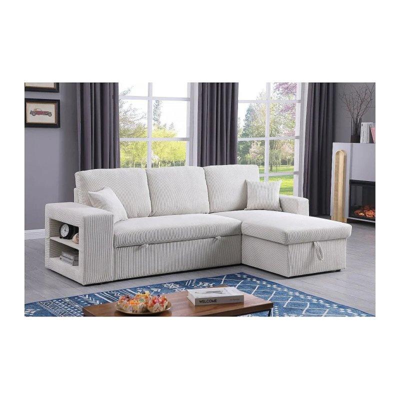 Gri Fitilli Kadife Yataklı ve Yönü Değiştirilebilir 3 Kişilik Köşe Koltuk - 233 cm - 155767