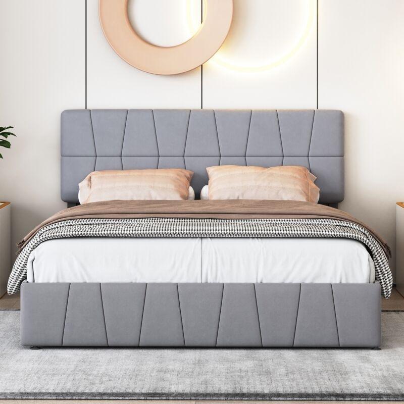 Gri Kadife 4 Çekmeceli Ayarlanabilir Başlıklı Metal Baza - 160x200 cm - 143878