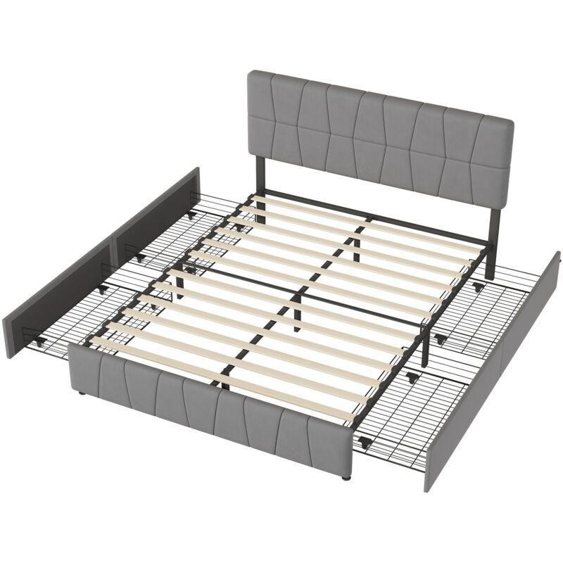 Gri Kadife 4 Çekmeceli Ayarlanabilir Başlıklı Metal Baza - 160x200 cm - 143878