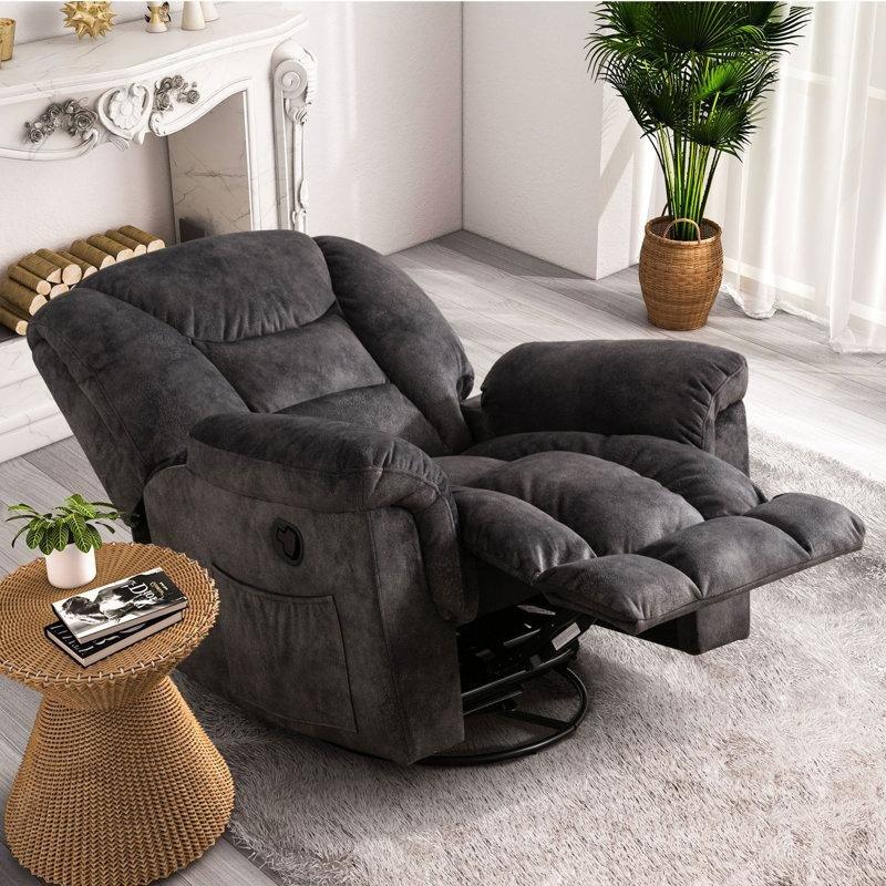 Gri Kadife Döner Sallanır Manuel Yatar Geniş TV Koltuğu - 104 cm - 156511