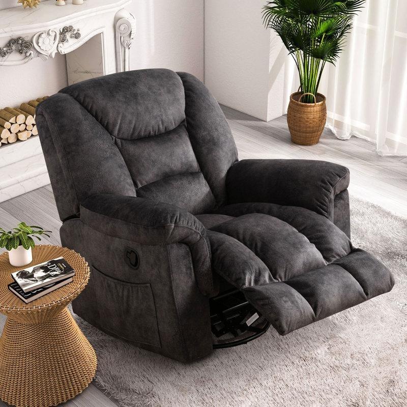 Gri Kadife Döner Sallanır Manuel Yatar Geniş TV Koltuğu - 104 cm - 156511
