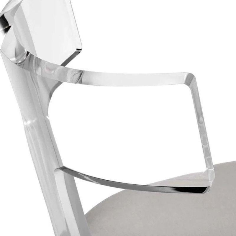 Gri Kadife Döşemeli Şeffaf Akrilik 3lü Bar Sandalyesi Seti - 67 cm - 148371