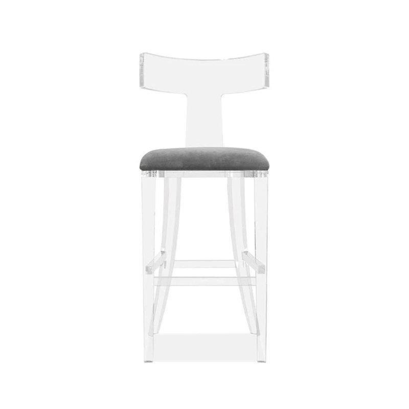 Gri Kadife Döşemeli Şeffaf Akrilik 3lü Bar Sandalyesi Seti - 67 cm - 148371