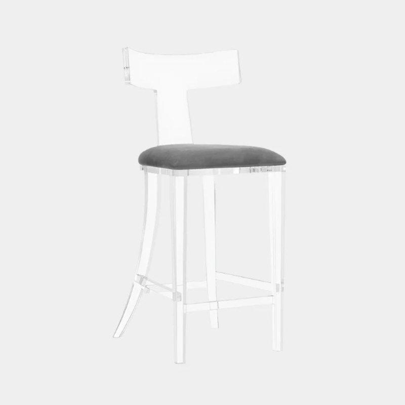 Gri Kadife Döşemeli Şeffaf Akrilik 3lü Bar Sandalyesi Seti - 67 cm - 148371