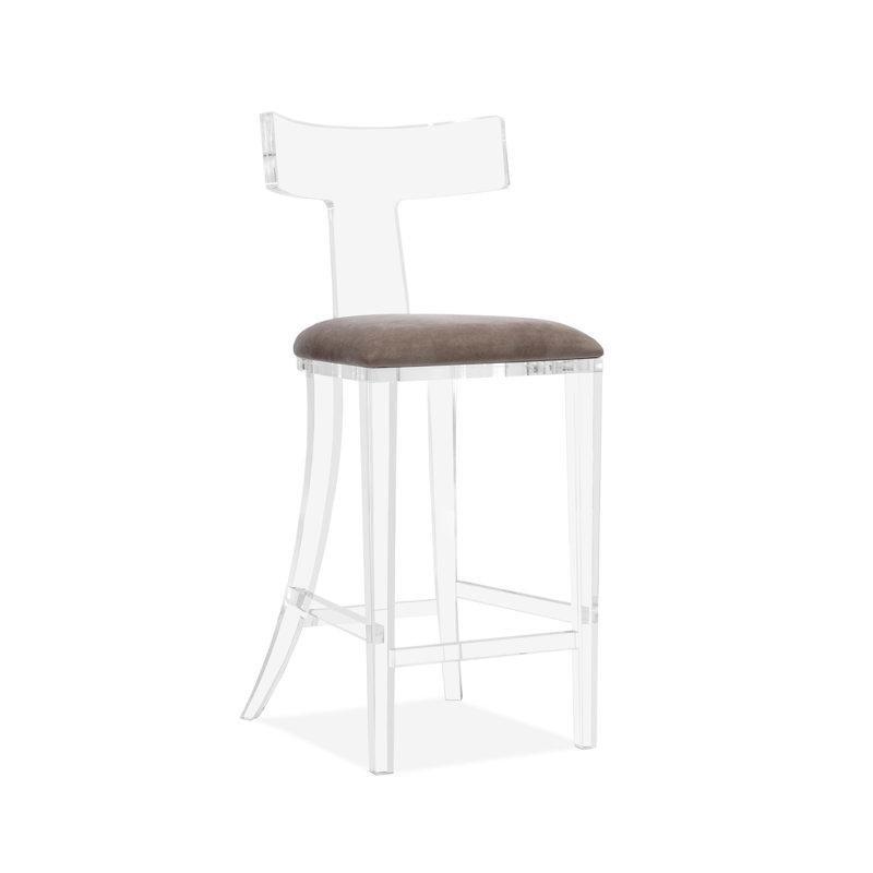 Gri Kadife Döşemeli Şeffaf Dört Ayaklı Plastik Bar Sandalyesi - 66 cm - 148347