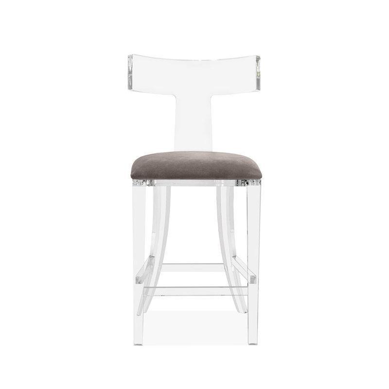 Gri Kadife Döşemeli Şeffaf Dört Ayaklı Plastik Bar Sandalyesi - 66 cm - 148347