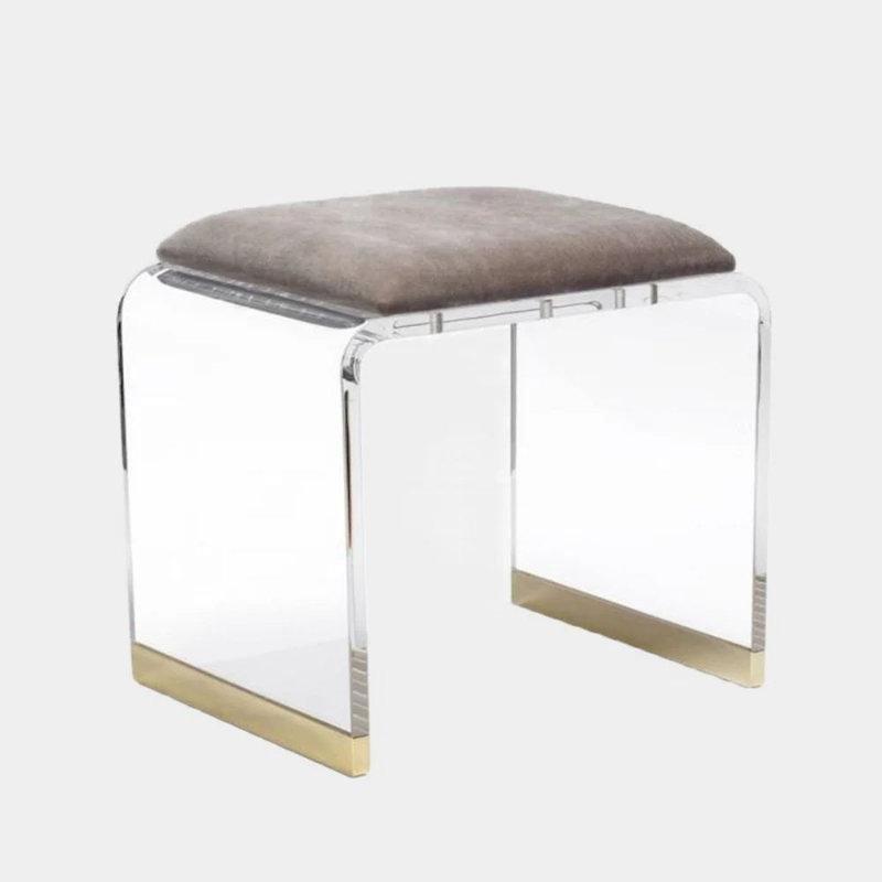 Gri Kadife Gold Detaylı 3lü Plastik Tabure Seti - 148368